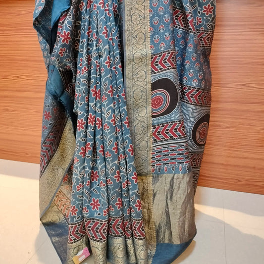 Ajrakh Modal Dola Silk Indigo Blue