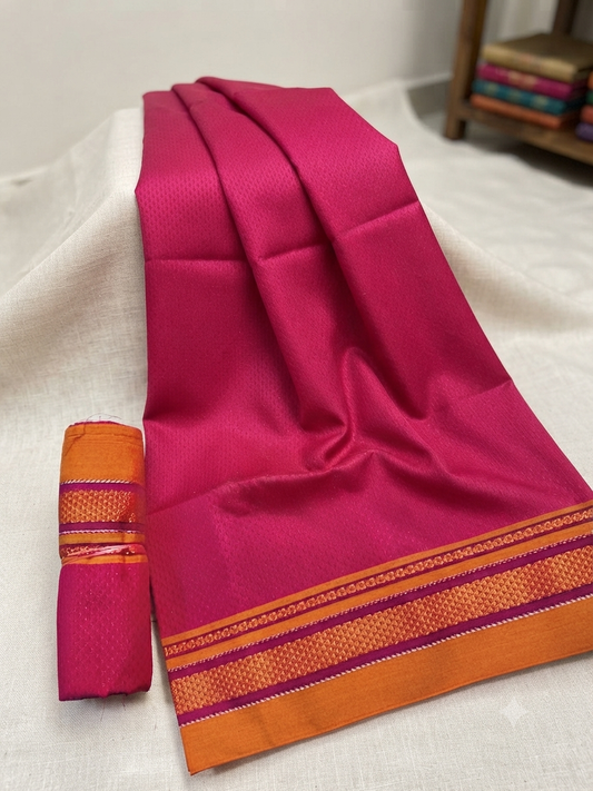 Khun Blouse Fabric - Majenta Pink with Orange