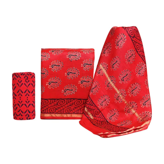 CHANDERI COTTON SILK SALWAR SUIT RED