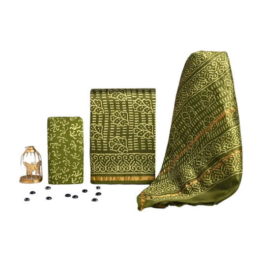 CHANDERI COTTON SILK SALWAR SUIT MAHENDI GREEN