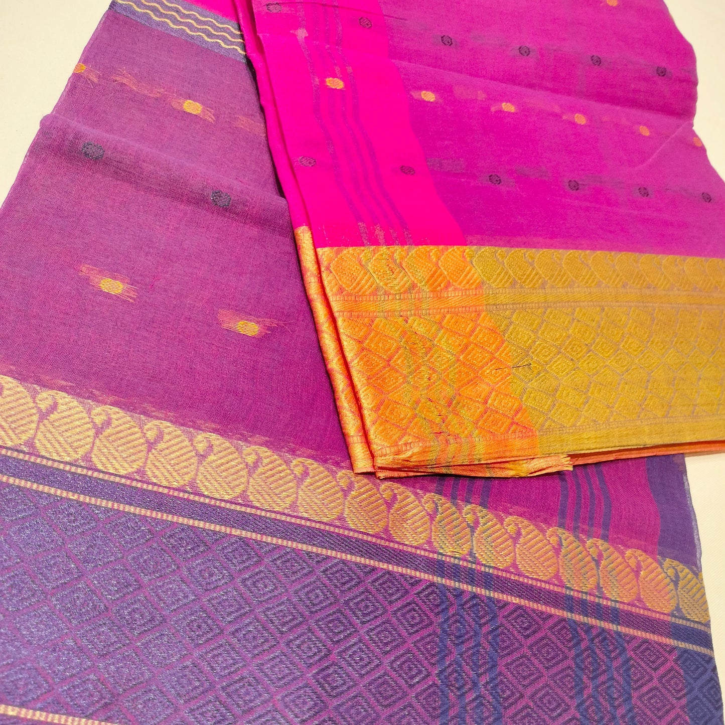 Handloom Cotton Pink With Voilet