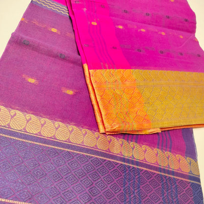 Handloom Cotton Pink With Voilet