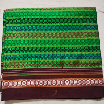 Khana Blouse Piece Green Multicolour with Maroon Border