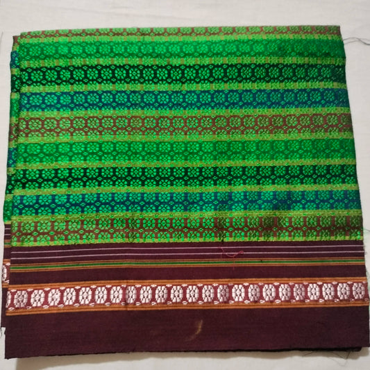 Khana Blouse Piece Green Multicolour with Maroon Border