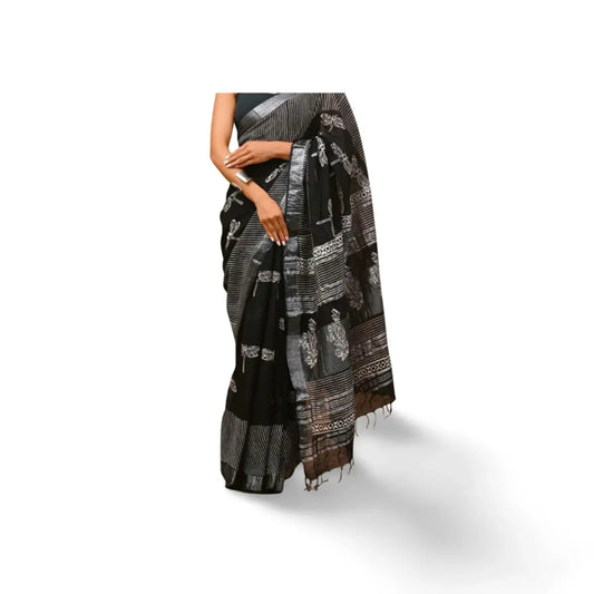 LINEN COTTON SILK SAREE BLACK