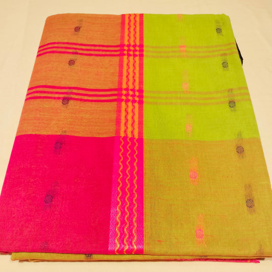 Cotton Handloom saree Pink With Green