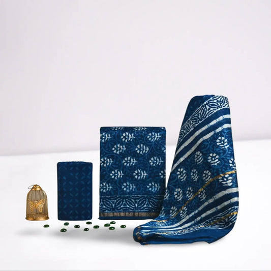 CHANDERI COTTON SILK INDIGO BLUE
