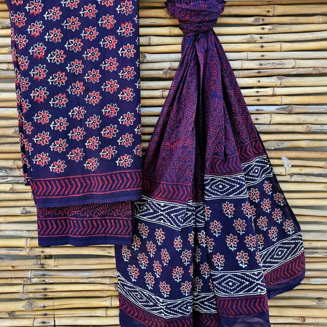 Handblock Print Cotton Suit Purple