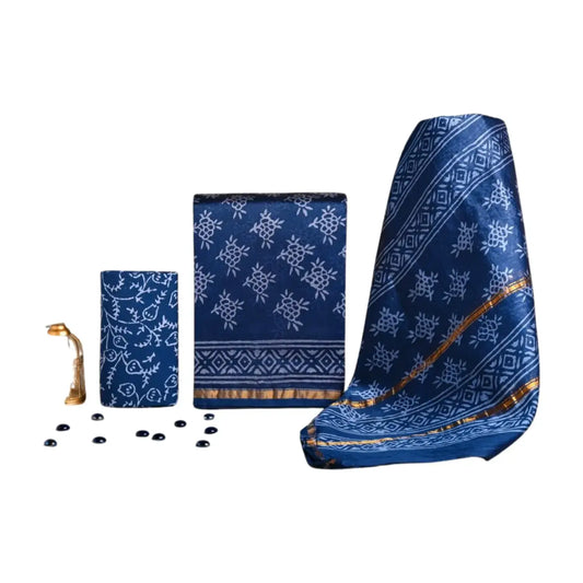 CHANDERI COTTON SILK SALWAR SUIT BLUE INDIGO