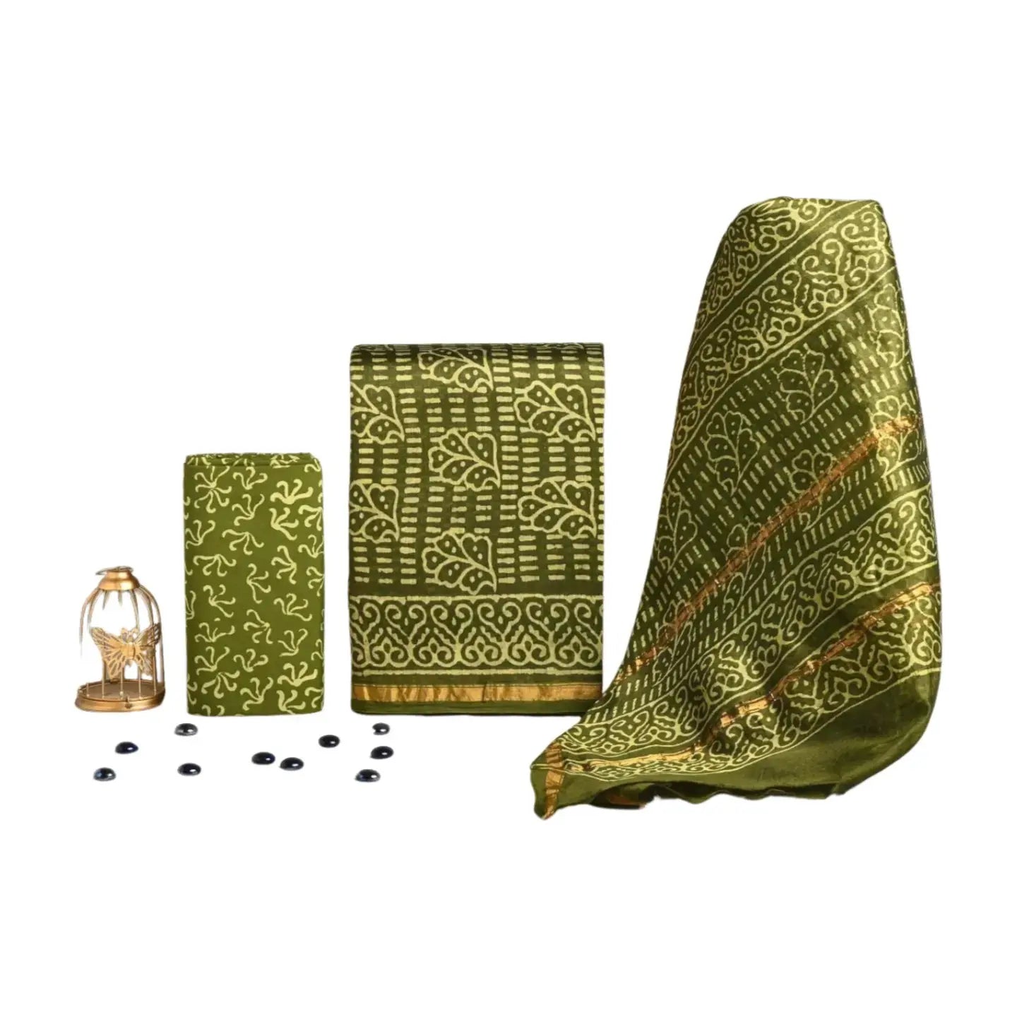CHANDERI COTTON SILK SALWAR SUIT GREEN 2