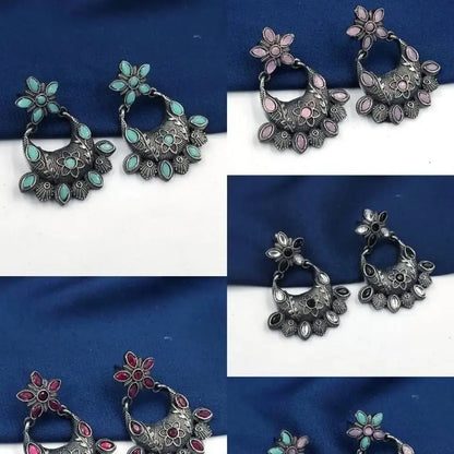 OXIDIZED SILVER LOOK LIKE STONE EARRINGS