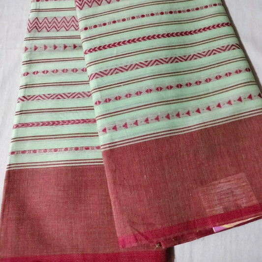 Dhaniakhali Pure Cotton Saree Pista with Maroon