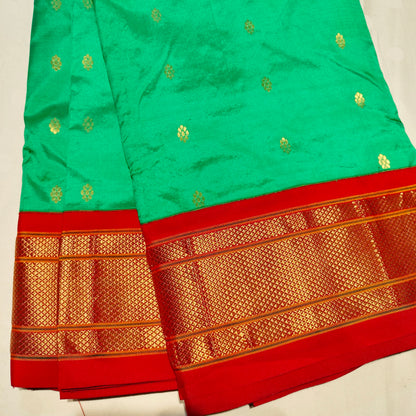 Paithani Pure Silk Green With Orange Red