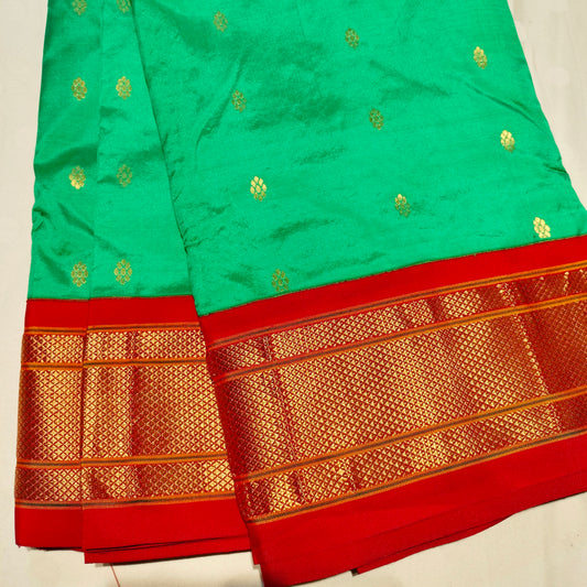 Paithani Pure Silk Green With Orange Red