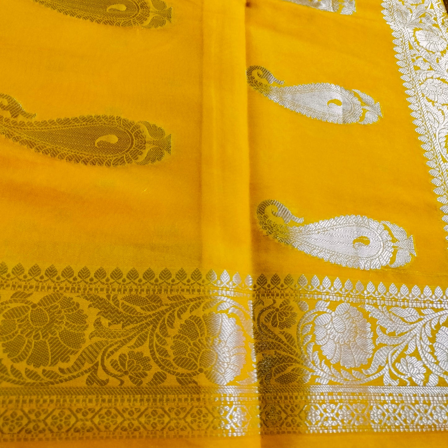 Semi Georgette Banarasi Yellow Saree