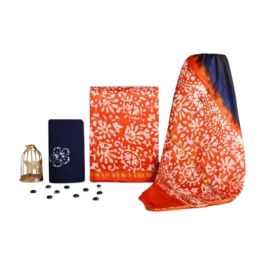 CHANDERI COTTON SILK SALWAR SUIT ORANGE WITH BLUE