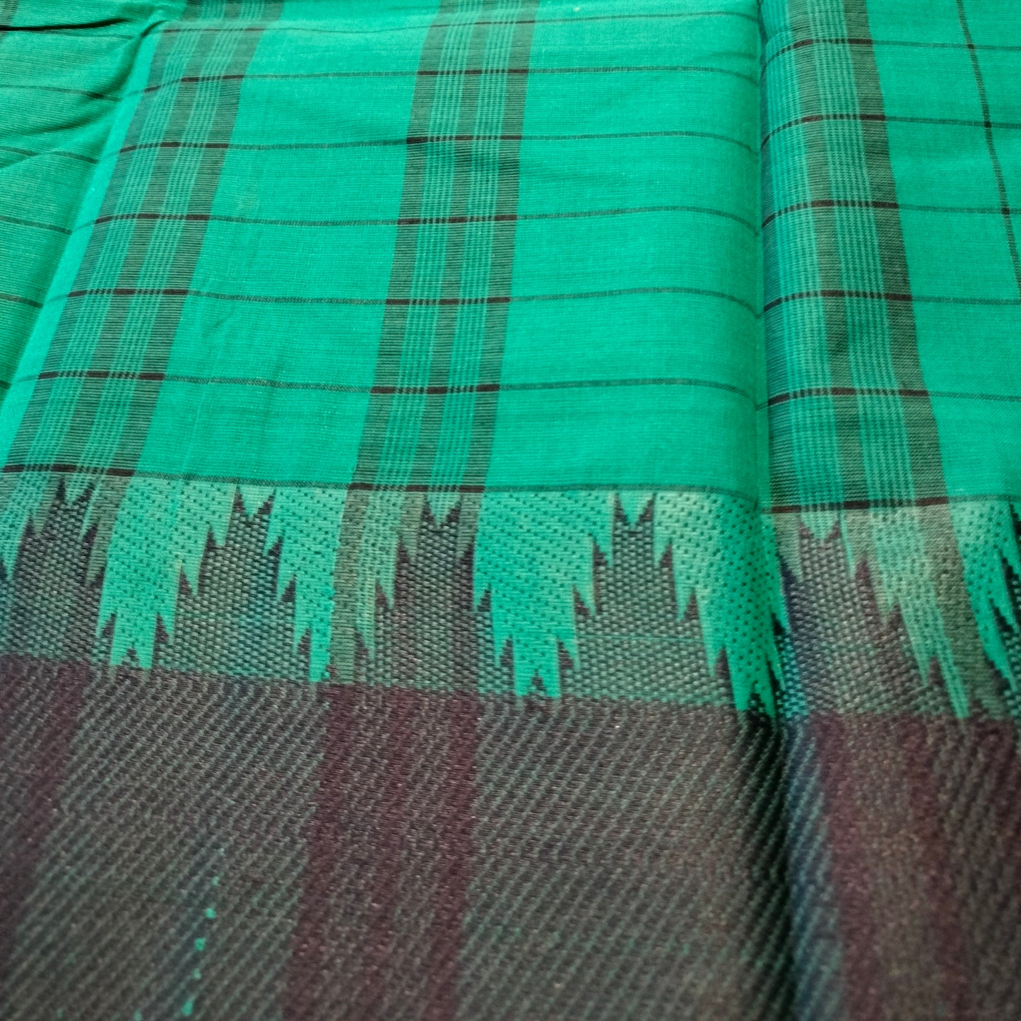 Chettinad Cotton green With Navy Blue