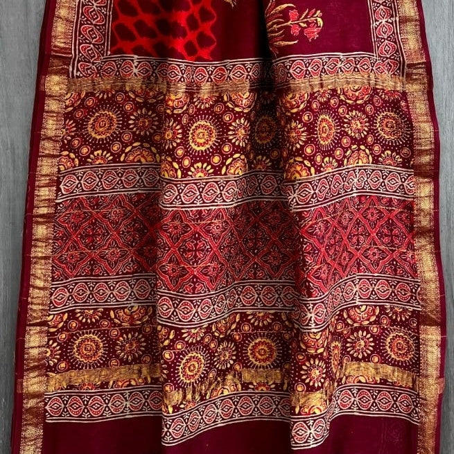 Maheshwari Cotton Silk Maroon Saree