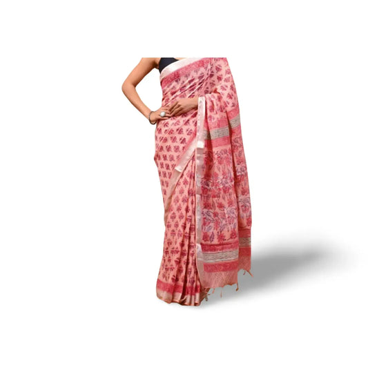 LINEN COTTON SILK SAREE PEACH COLOUR