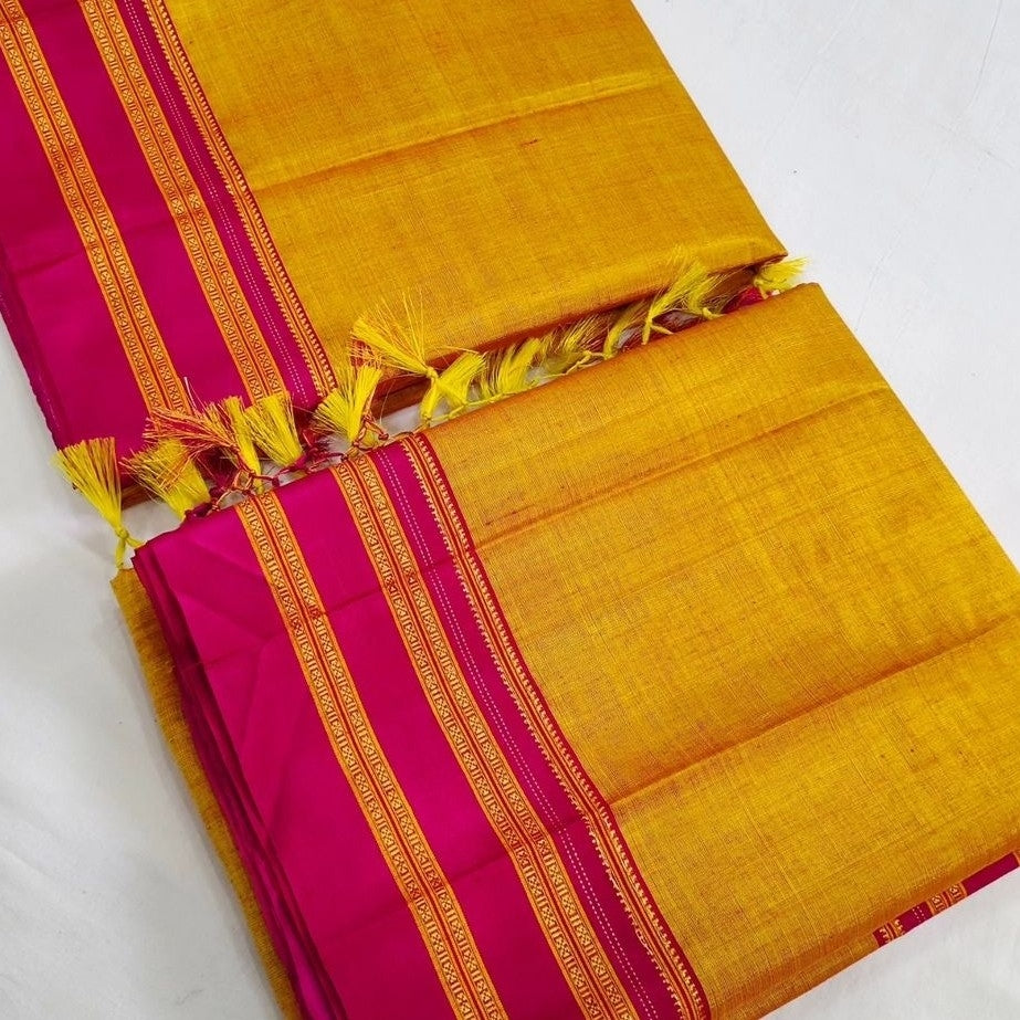 Gayathri Ilkal Satin Silk Yellow With Maroon