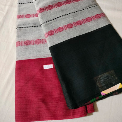 Dhaniakhali Pure Cotton Saree Maroon with Black