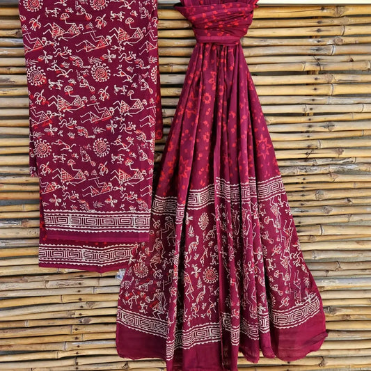 Handblock Print Cotton Suit Materials Maroon
