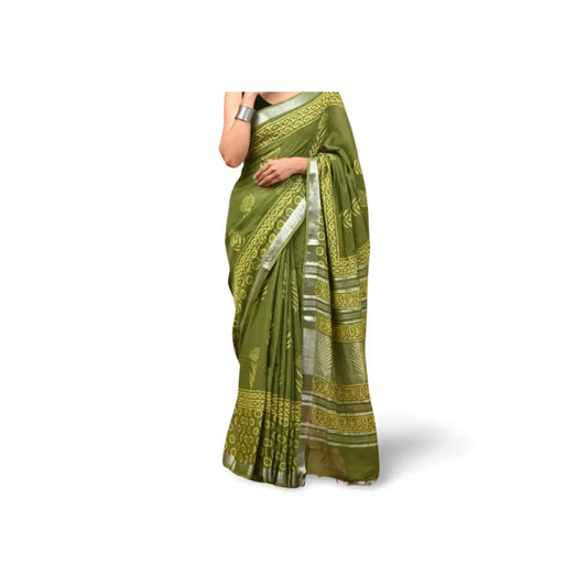 LINEN COTTON SILK SAREE GREEN