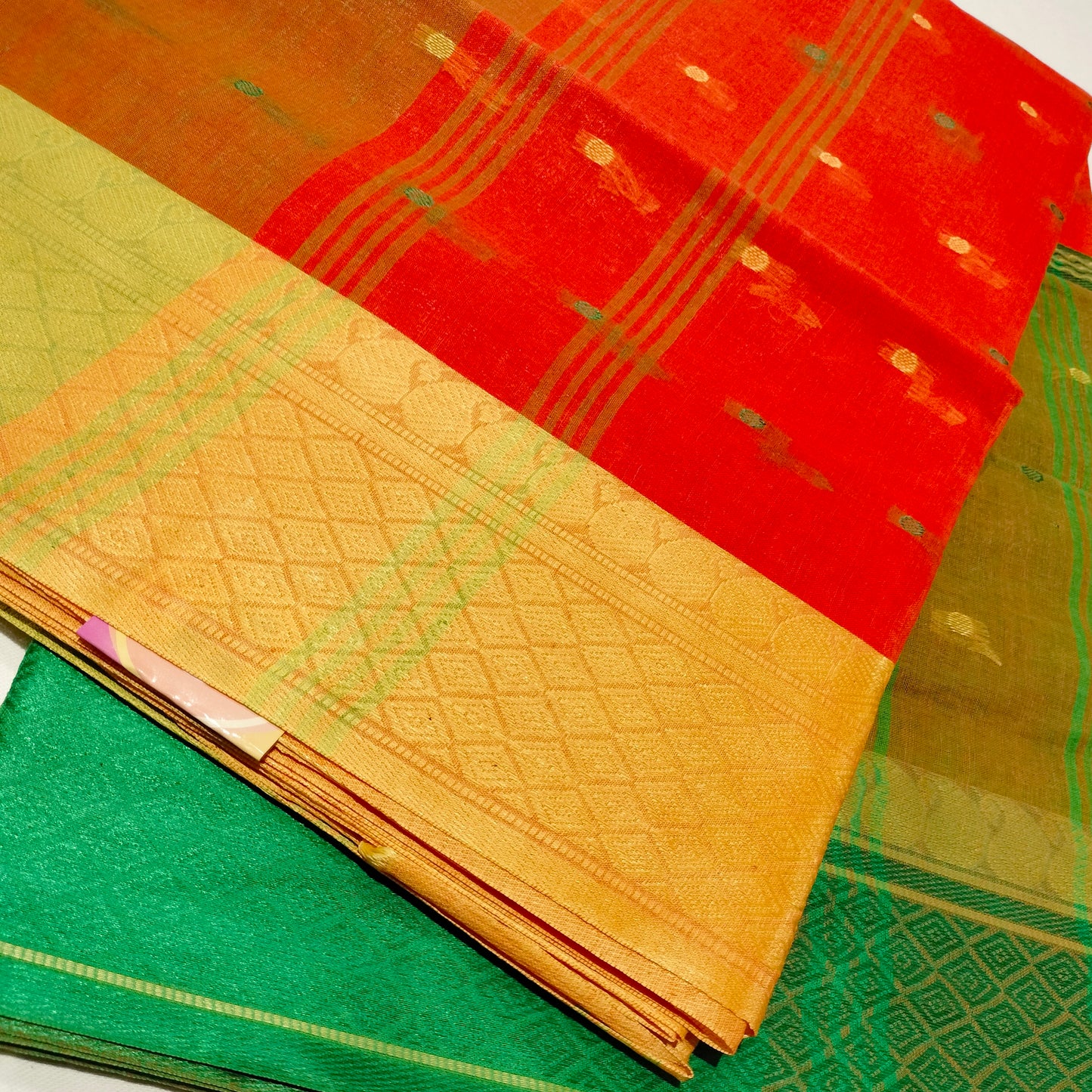 Cotton Handloom Orange with green