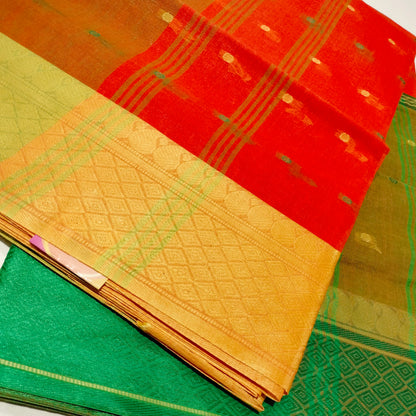 Cotton Handloom Orange with green