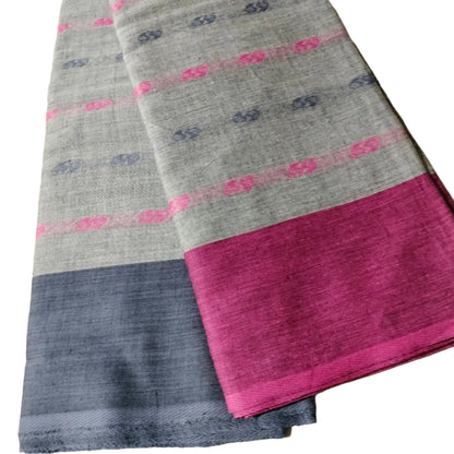 Handloom Dhaniakhali Grey with Pink