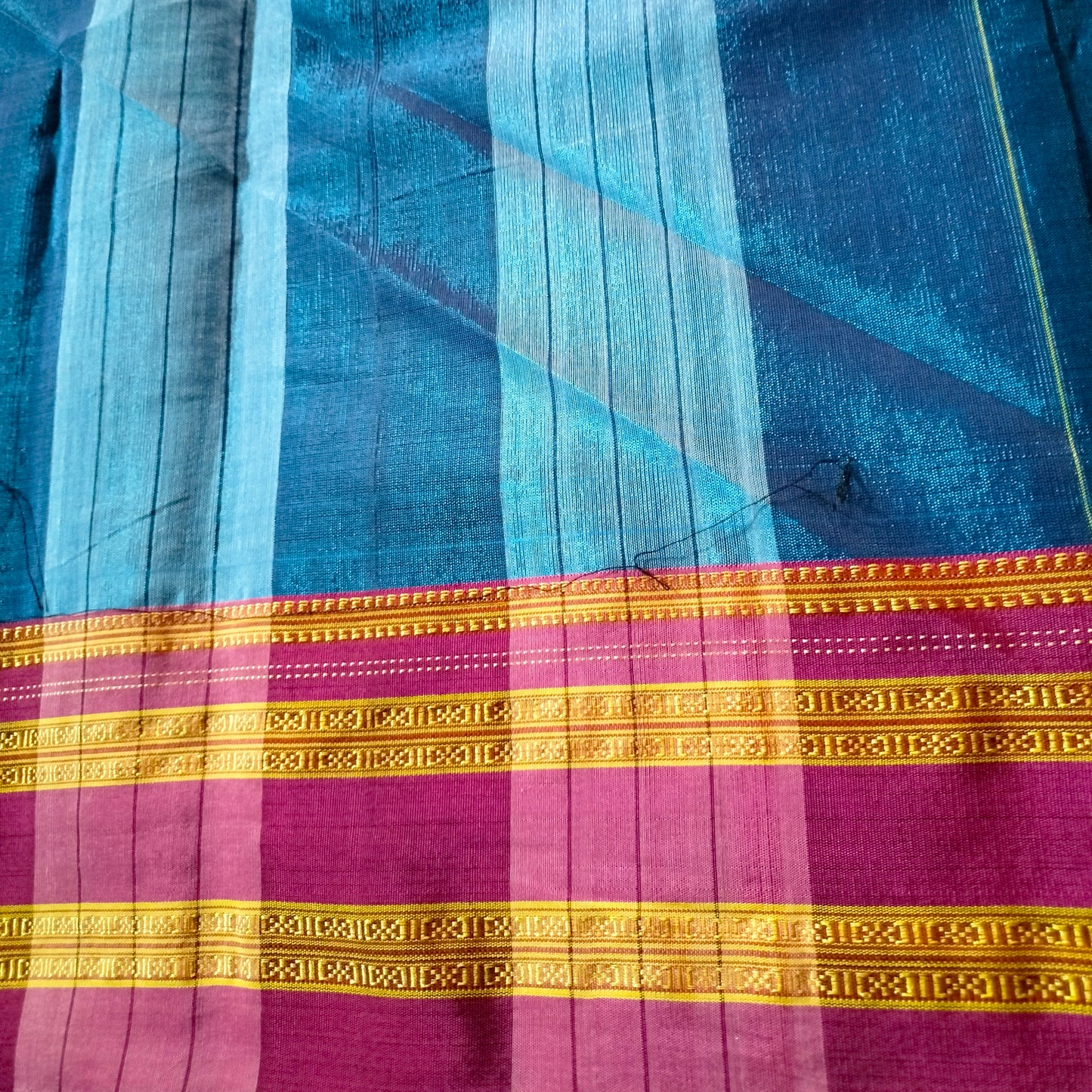 Ilkal Gayathri Satin Silk Blue with Majenta