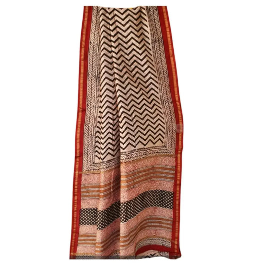 Chanderi Cotton Silk Brown with Cream