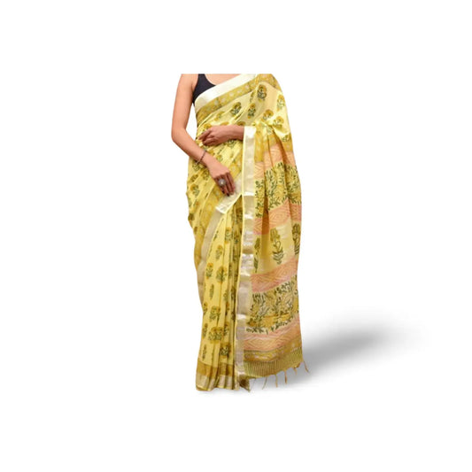 LINEN COTTON SILK SAREE YELLOW