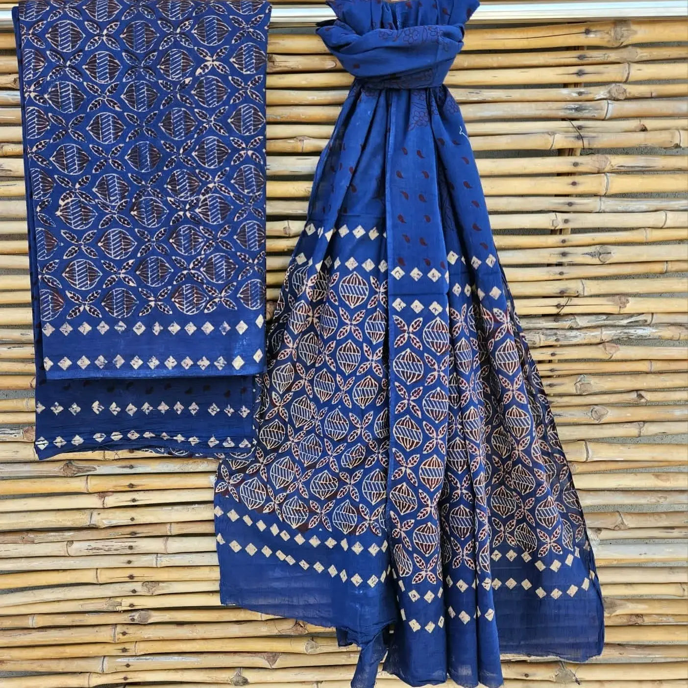 Handblock Print Cotton Suit Material Blue