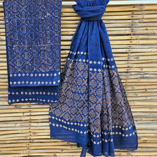 Handblock Print Cotton Suit Material Blue