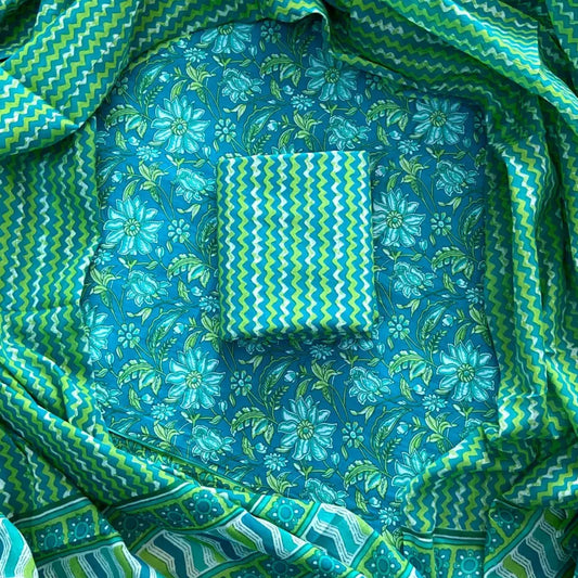 HANDBLOCK PRINT COTTON SUIT BLUE