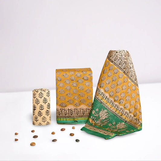 CHANDERI COTTON SILK SALWAR MATERIAL YELLOW & GREEN