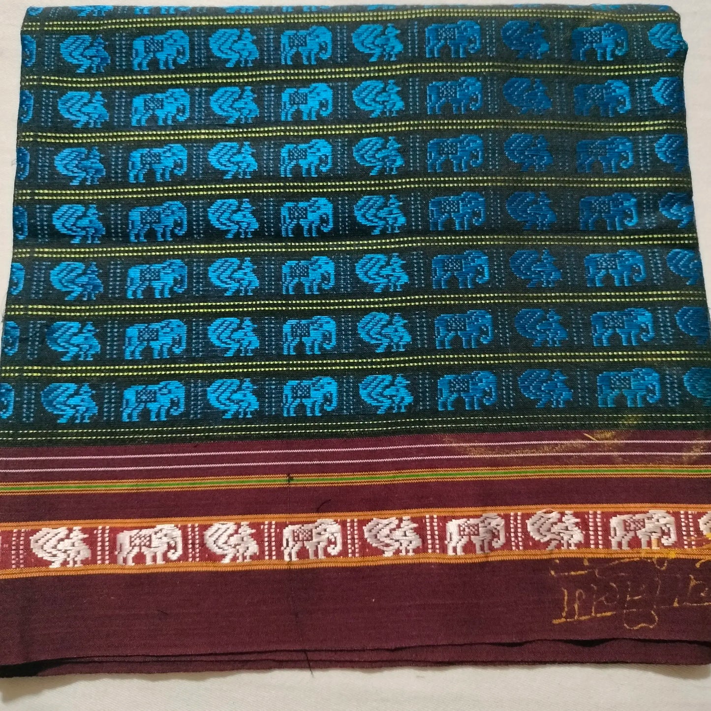 Khana Blouse Piece Blue with Maroon Border