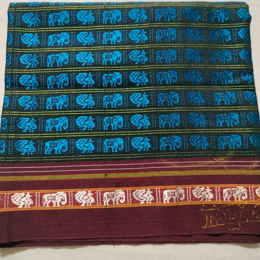 Khana Blouse Piece Blue with Maroon Border