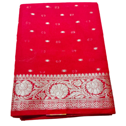 Semi Georgette Banarasi Silk Colour Red Colour