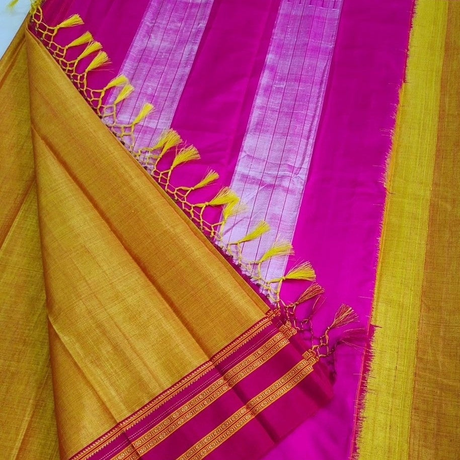 Gayathri Ilkal Satin Silk Yellow With Majenta