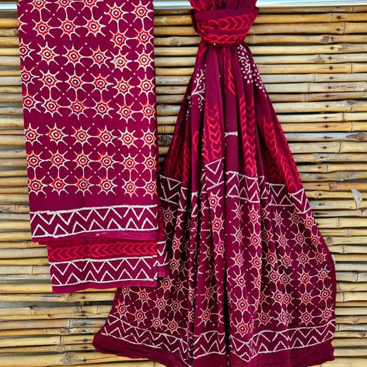 Handblock Print Cotton Suit Red