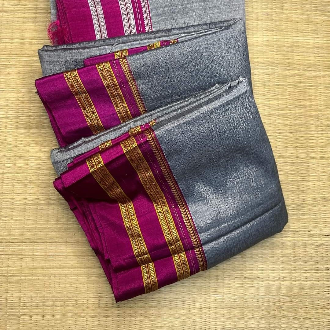 Gayathri Ilkal Satin Silk Grey With Maroon