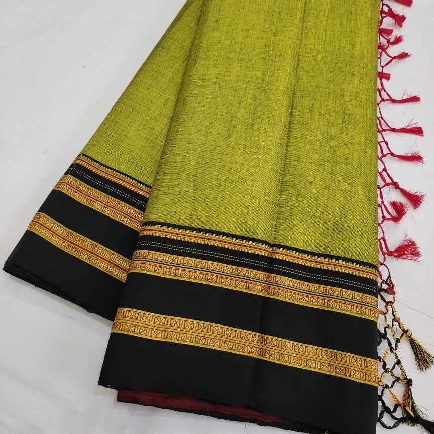 Ilkal Gayathri Satin Silk Green With Black