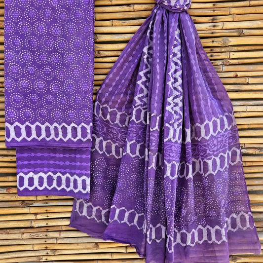 Handblock Print Cotton Suit Material Purple
