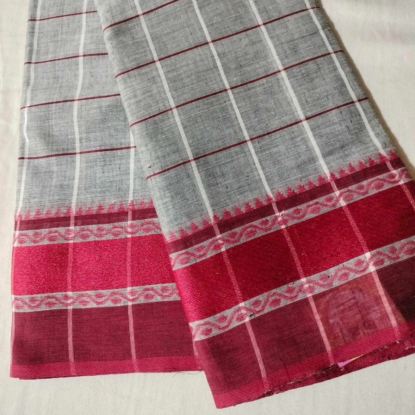 Dhaniakhali Pure Cotton Saree Grey with Maroon