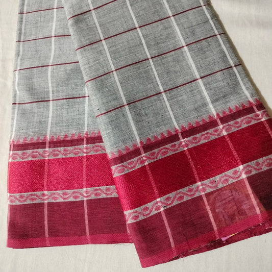 Dhaniakhali Pure Cotton Saree Grey with Maroon