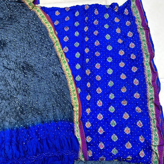 Dupion Bandhej Silk Salwar Blue