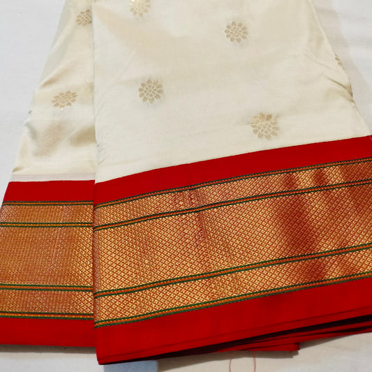 Paithani Pure Silk White With Orange Red