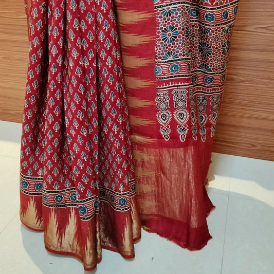 Ajrakh Modal Dola Silk Marron